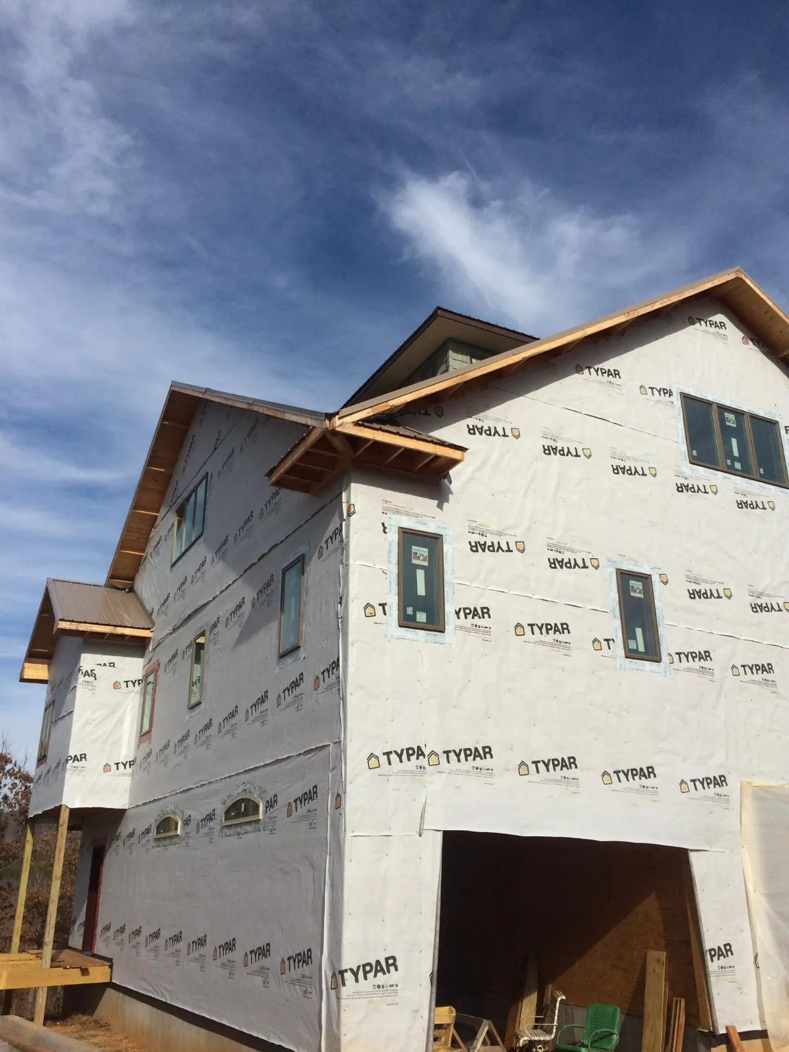 Stick built house wrapped in Typar with new roof framing and dormers in Martinsburg